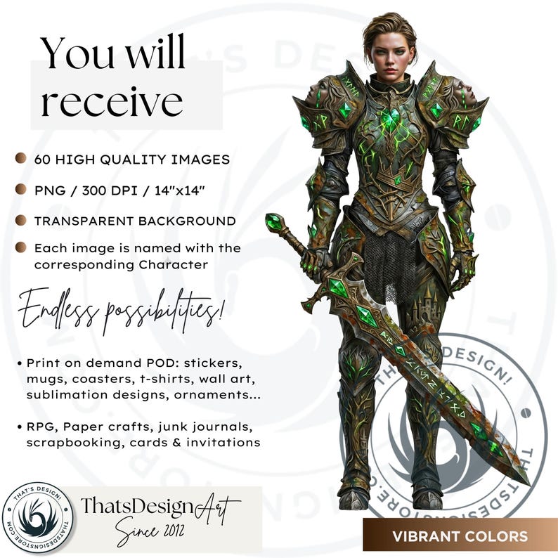 Knightly Orders Fantasy Clipart Bundle: Medieval Warrior, Crusader Illustrations (PNG, Digital download)