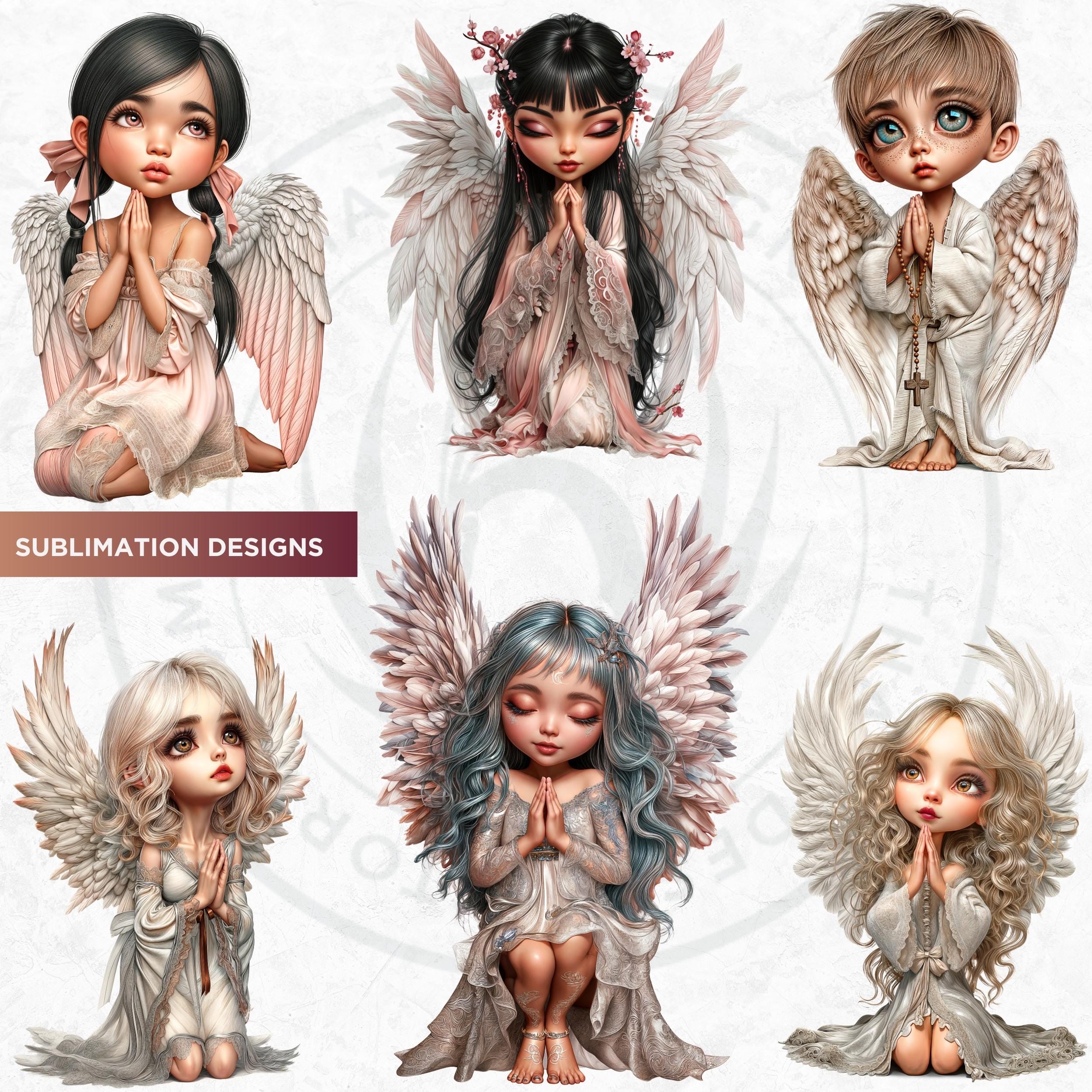 Praying Angels Clipart: Chibi Baby Angel Wings PNG Set (digital ...
