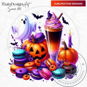 Halloween Drinks Cuties PNG Set, Kawaii Spooky Treats Clipart, Kids halloween Party for Sublimation, Ghost, Pumpkin, cauldron, Halloween PNG