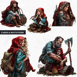 Little red riding hood Clipart Set,fairy tale clip art, hunter, wolf clipart, Fairytale Bundle PNG for sublimation, Scrapbook, Junk Journal