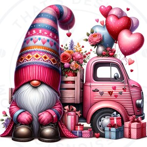 Pink Valentines Day Gnome Clipart, Watercolor Valentines Gnomes Clipart ...