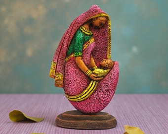 Handcrafted Terracotta Mother Child Sculpture – Indian Folk Art Home Decor (10x6 Inch)