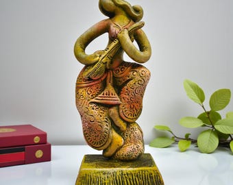 Handmade Terracotta Tribal Musician Figurine | 9x4 Inch Clay Folk Art Sculpture | Rustic Boho Home Decor | Ethnic Indian Statue