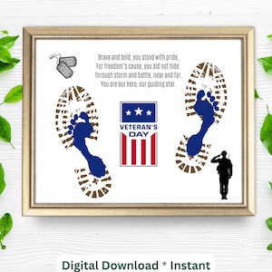 Artisanat d'art d'empreintes de main pour la Journée des anciens combattants | DIY carte signe patriotique poème cadeau souvenir vétéran | Footprint Art Craft souvenir Kids PreK Daycare Tout-petits