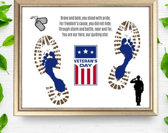 Veterans Day Handprint Art Craft| DIY Card Patriotic Sign Poem Keepsake Gift Veteran| Footprint Art Craft Keepsake Kids PreK Daycare Toddler