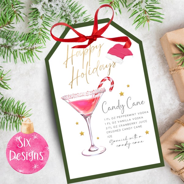 Drink Recipe Gift Tag| Holiday Cocktail Recipe Tags for Christmas Gift Baskets| Signature Drink Tags| Neighbor Christmas Gift| Host Gift Tag