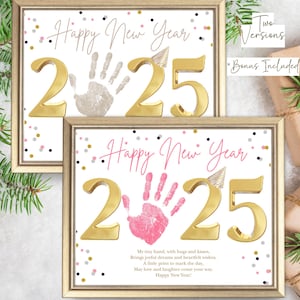 Frohes Neues Jahr 2025 Handabdruck Kunst Handwerk| Urlaub Handabdruck Gedicht | DIY Vorschule Fußabdruck für Kinder | Baby Andenken | PreK Kindertagesstaetigkeit