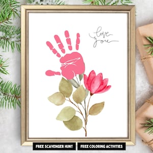 Valentines Day Handprint Flower Craft| Love Handprint Art| Class Valentines Crafts DIY Toddler Baby Keepsake Gift Preschool Daycare Activity