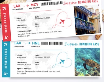 Plantilla de tarjeta de embarque/ Boleto de tarjeta de embarque/ Boleto de regalo de tarjeta de embarque de destino sorpresa/ Regalo de boleto de avión imprimible falso/ Editable