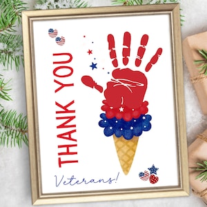 Artisanat d'art d'empreintes de main pour la Journée des anciens combattants | DIY carte signe patriotique poème cadeau souvenir vétéran | Footprint Art Craft souvenir Kids PreK Daycare Tout-petits