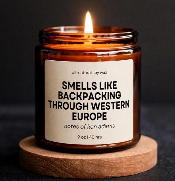 キャンドル Smells Like Backpacking Through Western Europe Candle, Funny