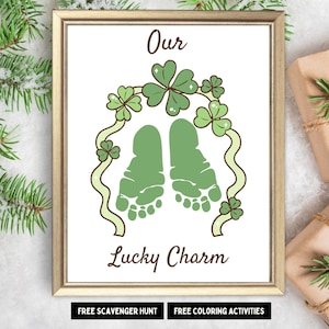 St Patricks Day Fußabdruck Handwerk | Unsere Glücksbringer-Fußabdruck-Kunst | Prek Shamrock Handabdruck Karte| Baby Erinnerungsbuch | DIY Kleinkind Tagesaktivität