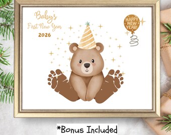 Baby’s First New Year 2026 Footprint Craft Printable, Holiday Footprint Art for Newborn Keepsake Gift, DIY Baby Footprint, Daycare Activity