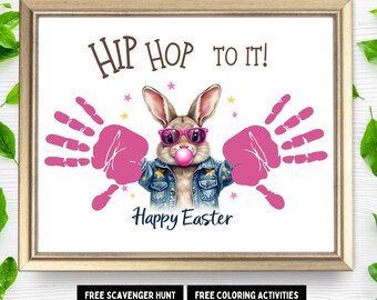 Bunny Handprint Art| Hip Hoppy Easter Bunny Baby Handprint Craft Keepsake Kit| Preschool DIY Gift| Memory Book| Toddler Daycare Art Activity