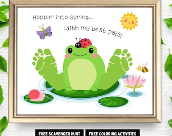 Manualidad de huella de rana de primavera/Kit de recuerdo de huella de mano para hospital de bebés/Regalo para niñera para niños en edad preescolar/Libro de recuerdos/Actividad artística para guardería de niños pequeños