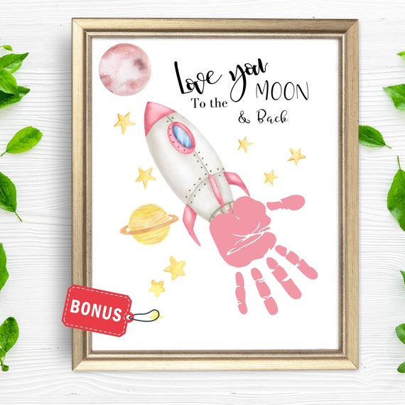 Love You to Moon Mother's Day Handprint Art, Baby Printable