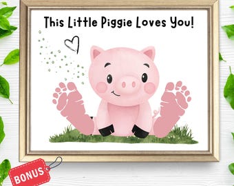 Animal Handprint Craft| DIY Grandparents Day Gift| Funny Pig Footprint Sign for Preschool Daycare, Toddlers This Little Piggie Baby Keepsake