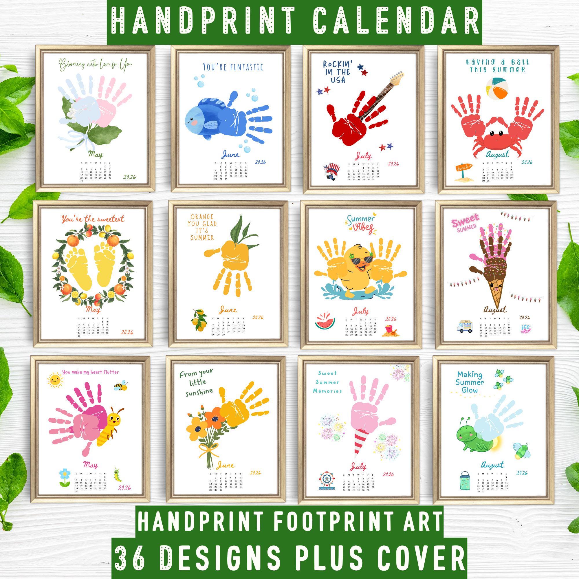 2026 Handprint Calendar Printable, Kids Handprint Art Craft, Monthly ...