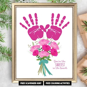 Valentines Day Handprint Flower Craft| Love Handprint Art| Class Valentines Crafts DIY Toddler Baby Keepsake Gift Preschool Daycare Activity
