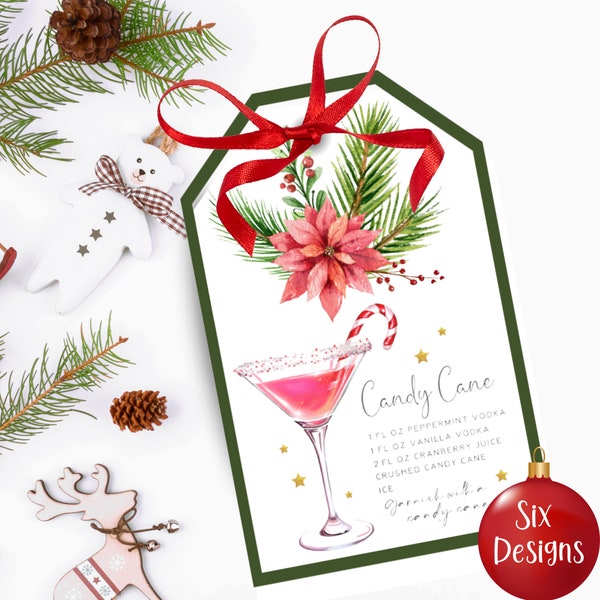 Drink Recipe Gift Tag| Holiday Cocktail Recipe Tags for Christmas Gift Baskets| Signature Drink Tags| Neighbor Christmas Gift| Host Gift Tag