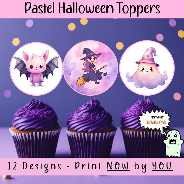 Halloween Cupcake Toppers Halloween Treat Tags| Printable Halloween Treat Tags| Booed Favor Gift Tags|Pink Halloween Pastel Pink Party Decor