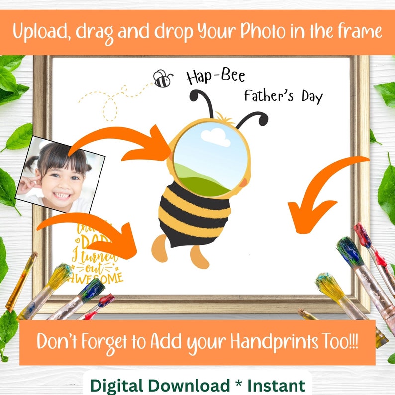 Fathers Day Bee Handprint Craft| Canva Dad Photo Frame Collage| Baby ...