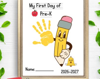 My First Day of Preschool Handprint Craft| First Day of School Pencil Handprint| Back To School  Memory Keepsake DIY 1st Day of School Photo