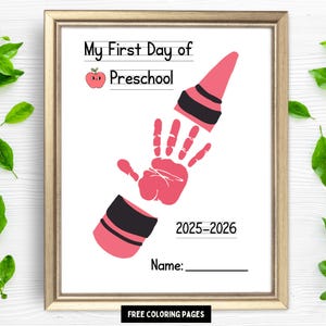 First Day of Preschool Handprint Craft| First Day of School Printable Sign| Back To School Handprint Craft for Pre K|1st Day Memory Keepsake