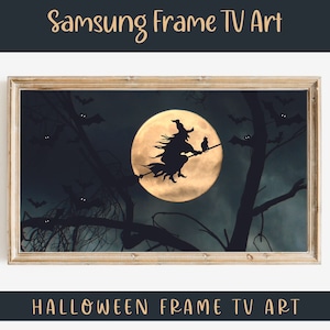Halloween Samsung Frame TV Art| Spooky Season TV Frame Art for Fall Decor| Flying Witch over Moon| Witchy Wall Decor for Halloween Party|