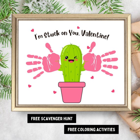 Valentinstag Handabdruck Kaktus Handwerk| Liebe Handabdruck Kunst |  Kleinkind Valentines Crafts | DIY Geschenk Oma |Baby Andenken Pre k  Kindergarten Aktivitt - Etsy.de