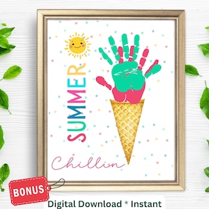 Ice Cream Summer Handprint Craft| Handprint Printable Sign for Kids Preschool Daycare Toddlers| DIY Kids Craft Activity| Handprint Baby Art
