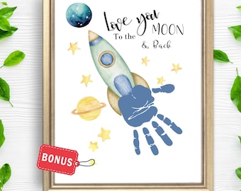 Love You to The Moon Mother's Day Handprint Art, Baby Handprint Craft, Toddler Daycare Activity, DIY Newborn Keepsake for Mom, Granda Gift