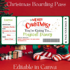 Weihnachtsbordkarte Vorlage | Bordkarte Ticket | Überraschung Urlaub druckbares Ticket | Druckbare Fluggesellschaft | Bearbeitbarer Paris Boarding Pass