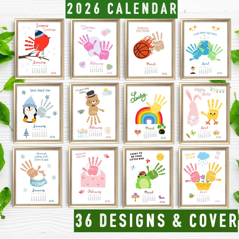 2026 Handprint Calendar Printable, Kids Handprint Art Craft, Monthly ...