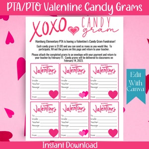 Può includere: Carte di caramelle di San Valentino stampabili con cuori rosa e il testo "Buon San Valentino". Le carte hanno spazi da riempire con il nome del destinatario, la classe, l'insegnante, il messaggio e da.
