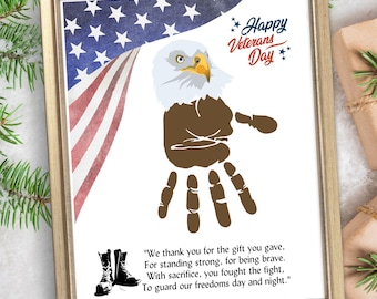 Veterans Day Handprint Art Craft| DIY Card Patriotic Sign Poem Keepsake Gift Veteran| Footprint Art Craft Keepsake Kids PreK Daycare Toddler