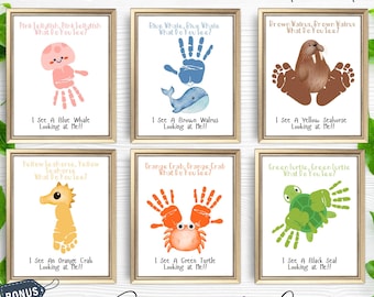 Sea Animals Handprint Art Craft| My Handprint Coloring Book for Kids Preschool Footprint Art Bundle Prek Tracing Letters Daycare Memory Book