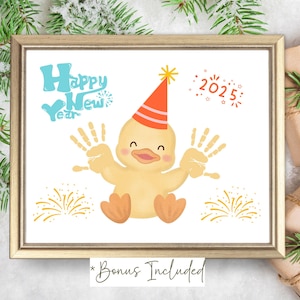 Frohes Neues Jahr 2025 Handabdruck Kunst Handwerk| Urlaub Handabdruck| DIY Vorschule Fußabdruck für Kinder | Baby-Andenken Geschenk | PreK Kindertagesstaetigkeit