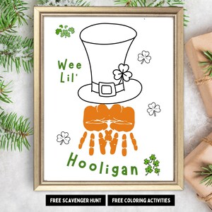 St Patrick's Day Handabdruck DIY Craft| Glücklicher Kobold Fußabdruck Kunst | Vorschul Handabdruck Karte | Baby Erinnerungsbuch | Kleinkind Tagesaktivität