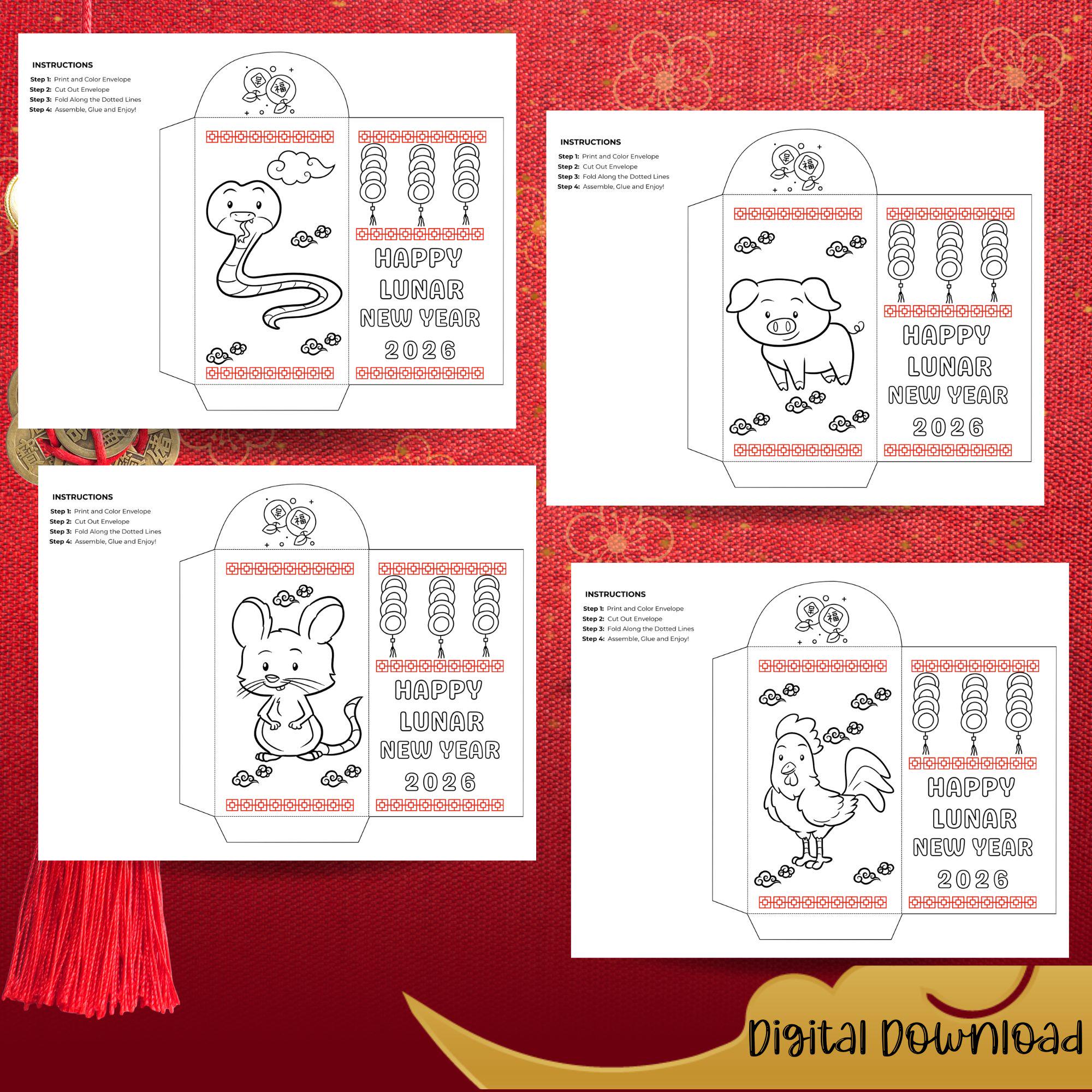 Lunar New Year Red Envelope Coloring Activity, Chinese New Year of the ...