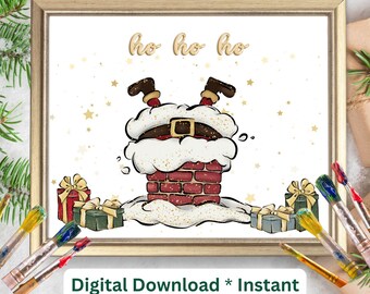 Christmas Footprint Art Printable, Santa Chimney Kids Craft
