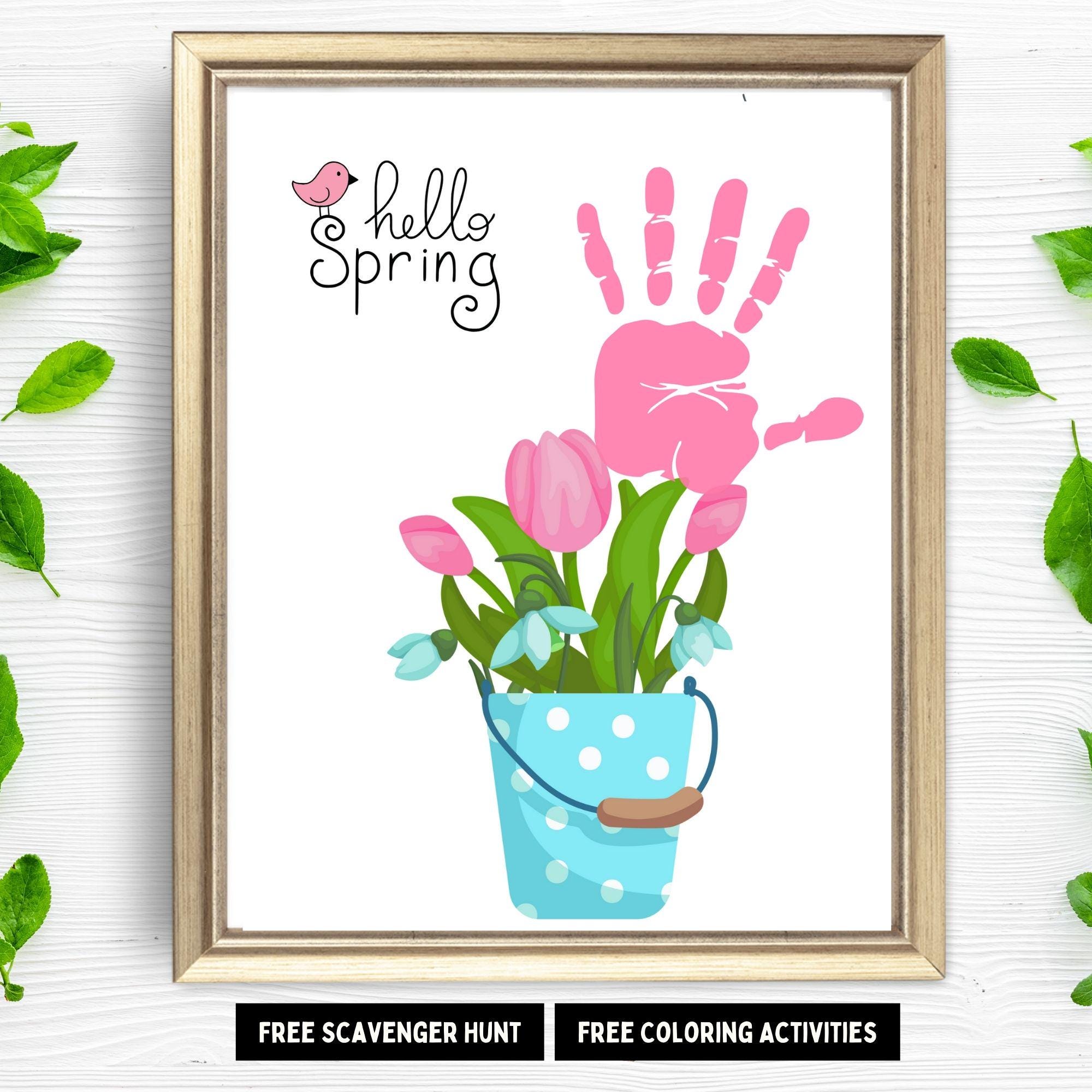 Hello Spring Hand Print Hello Spring Handprint Craft| Handprint Flowers| Baby Footprint Easter ...