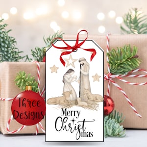 Nativity Gift Tags| Religious Christmas Merry Christmas Tag Printable| Christian Christmas Gift Tags for Pastor Gift| Neighbor Present Tags