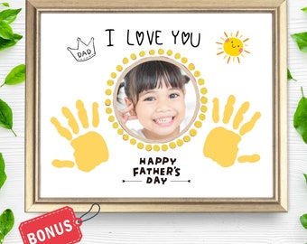 Artigianato per impronte di mani per la festa del papà / Cornice per foto su tela di papà / Collage di impronte di papà per bambini Asilo nido prescolare, Bambini piccoli / Kit per bambini con impronte di mani