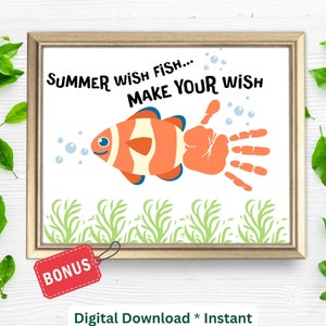Summer Handprint Craft| Wish Fish Handprint Printable Sign for Kids Preschool Daycare Toddlers| DIY Kids Craft Activity| Handprint Baby Art