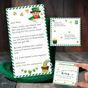 Carta de duende editable/ Carta de trampa de duende en miniatura del Día de San Patricio/ Mini sobre/ Certificado/ Nota para niños con olla de oro irlandesa de la suerte