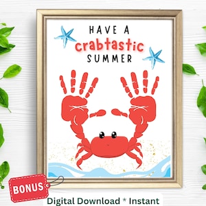 Summer Handprint Craft| Beach Crab Handprint Printable Sign for Kids Preschool Daycare Toddlers| DIY Kids Craft Activity| Handprint Baby Art