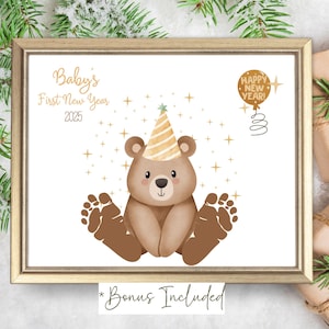 2025 Neujahr Handabdruck Kunst Handwerk| Urlaub Fußabdruck Babys Erstes Neujahr Andenken Geschenk | DIY Footprint Art für Kinder vor dem Kindergarten