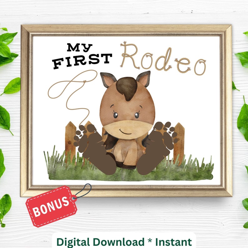 My First Rodeo Sign Post First Day of School Footprint Craft| My First Rodeo Handprint Sign for ...