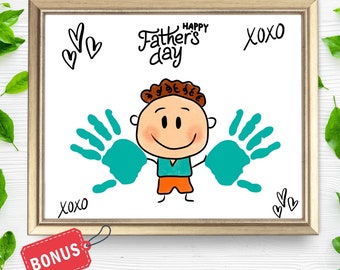 Fathers Day Handprint Craft| Happy Father's Day Footprint Sign for Kids Preschool Daycare, Toddlers| Daddy's Little Boy | Baby Keepsake Kit
